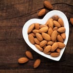 Almonds in a heart shaped bowl