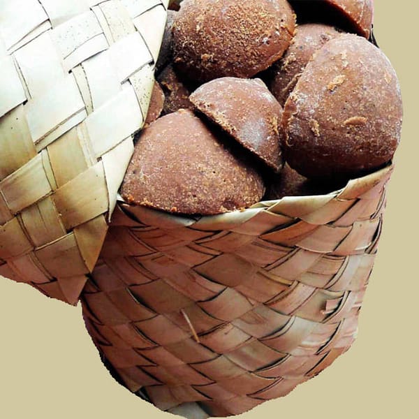 Organic premium ginger palm jaggery basket half open